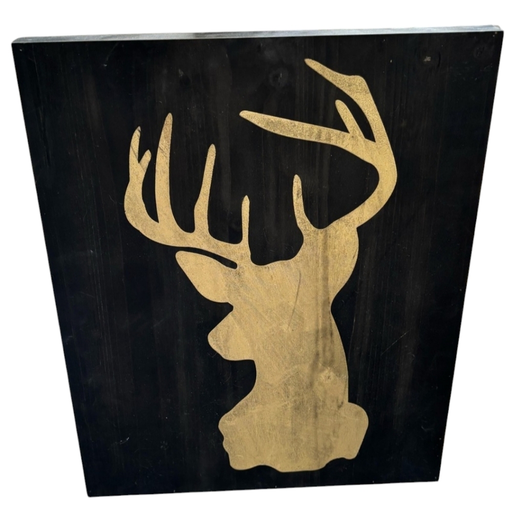Deer Wall Art Black Gold Toned Stag Woodland